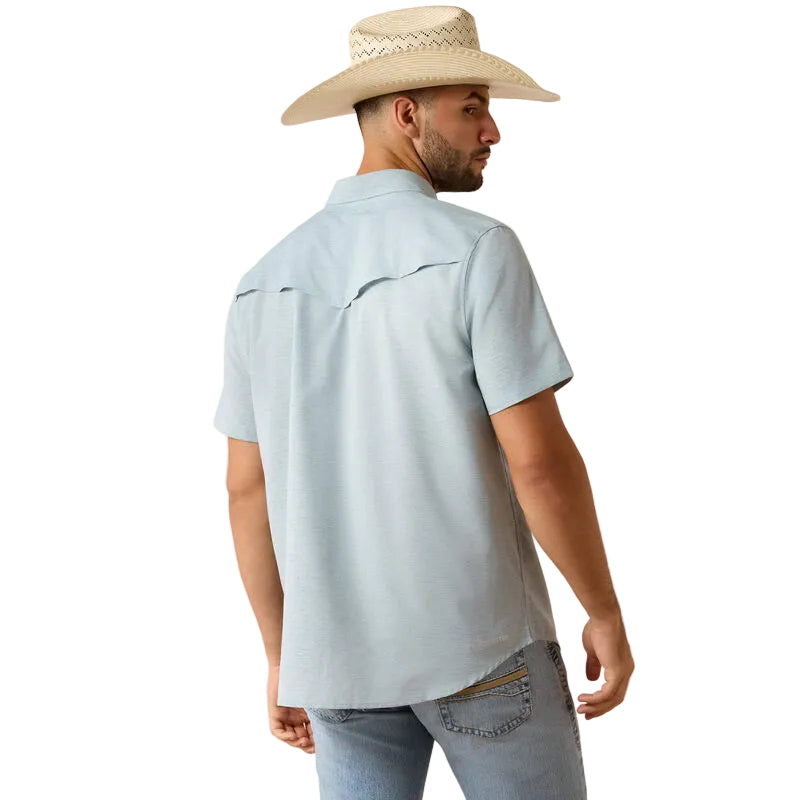 Ariat Men's VentTEK Western Short Sleeve Fitted Shirt - Blue Heather