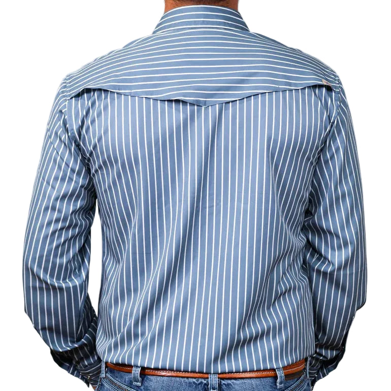 Brand Cowboy Men's The John Wayne Long Sleeve Striped Shirt - Slate Blue