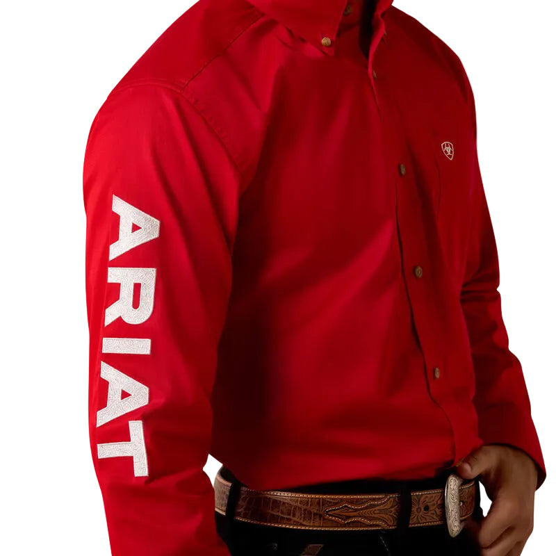Ariat Men's Team Logo Lightweight Twill Fitted Long Sleeve Shirt - Tango Red/White
