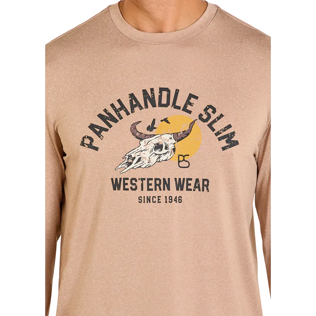 Panhandle Men's Slim Long Sleeve Graphic Tee-Shirt - Taupe