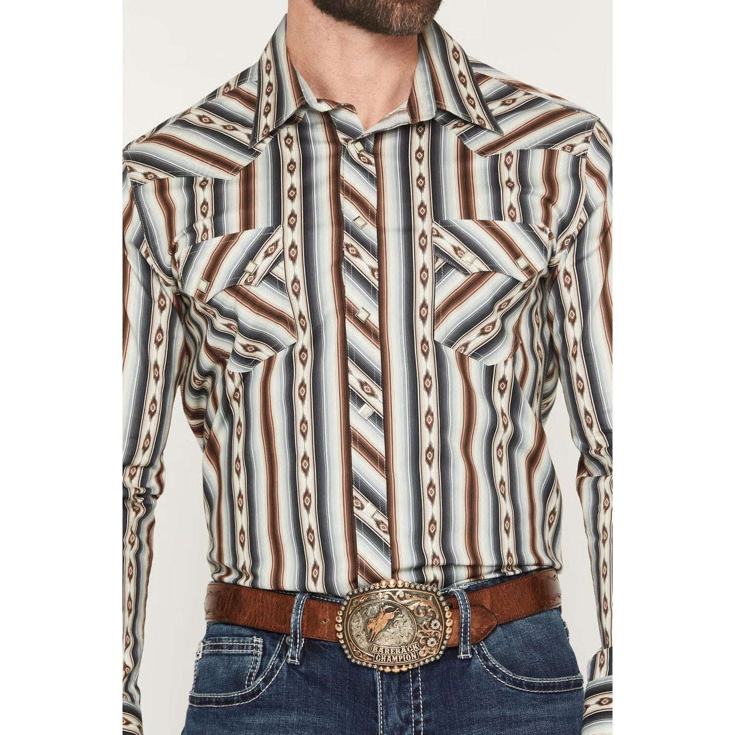 Rock & Roll Men's Dale Brisby Serape Stripe Printed Long Sleeve Snap Shirt - Dark Brown