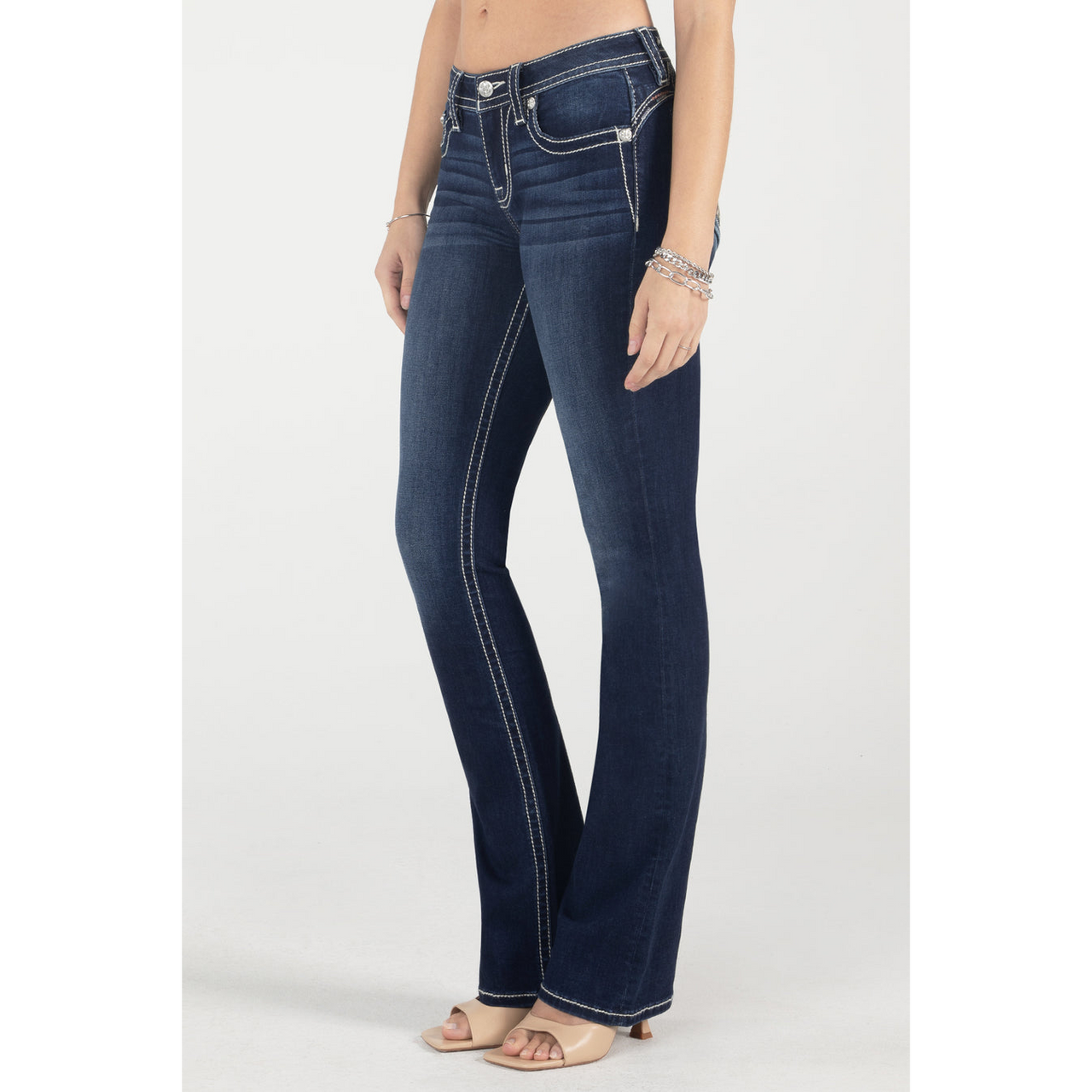 Miss Me Women's Berry & Gold Mid Rise Bootcut Jeans - Dark Wash