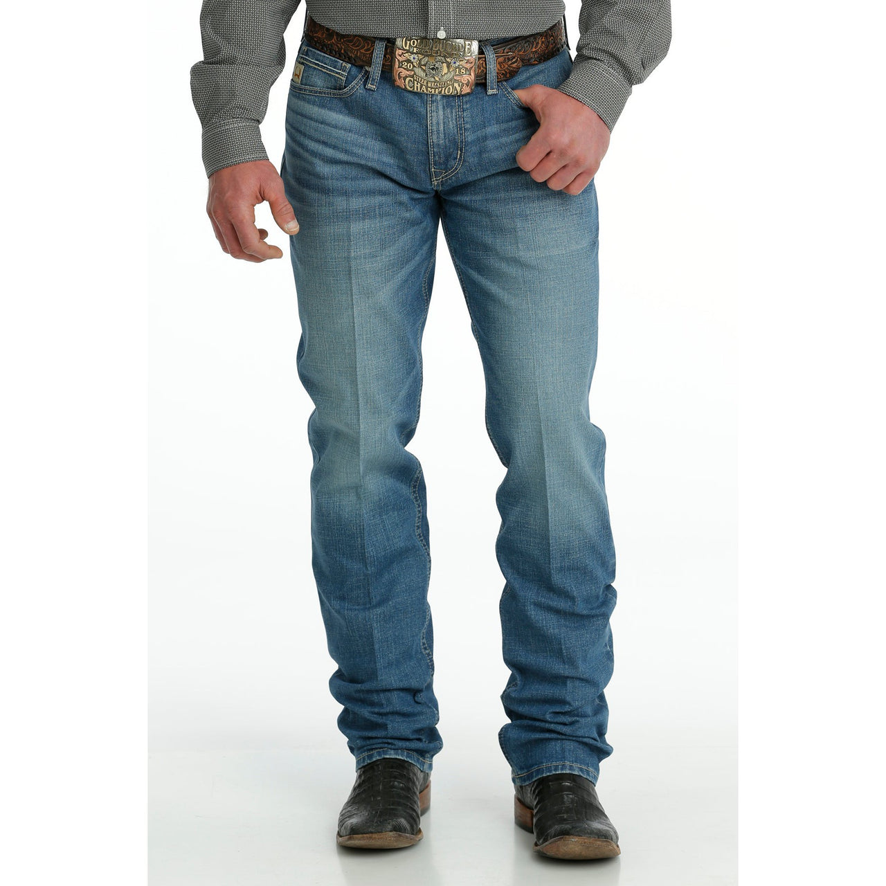 Cinch Men's Jesse Mid Rise Slim Straight Jeans - Medium Stonewash
