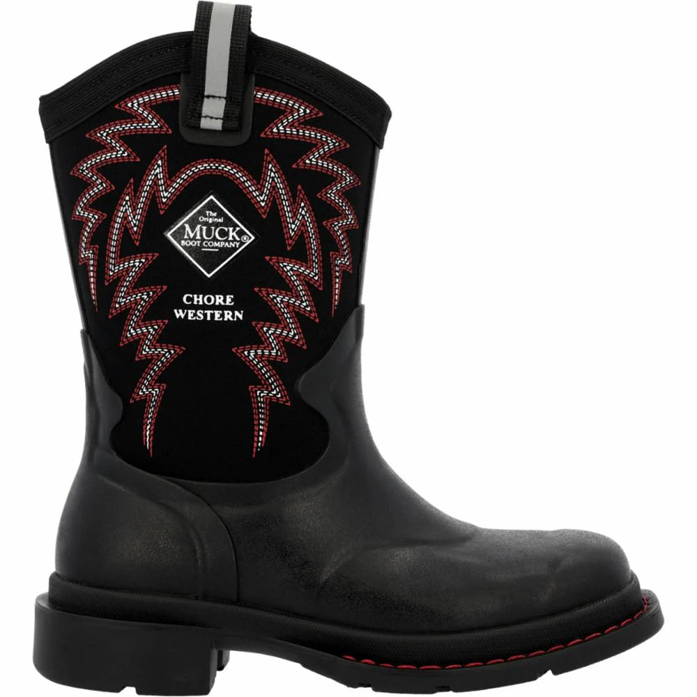 Muck Boots Kids Chore Western Little Black/Red Stitch