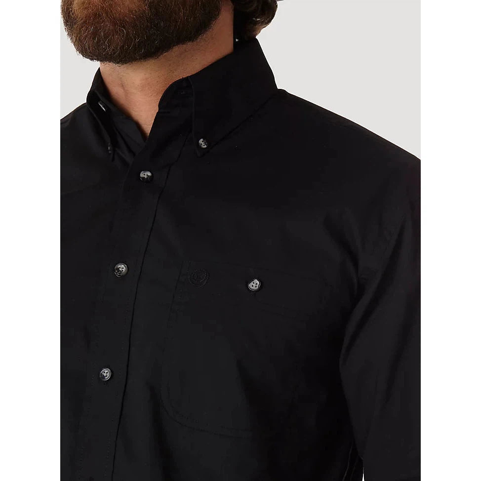 Wrangler Men's George Strait Long Sleeve Button-Down Solid Shirt - Black