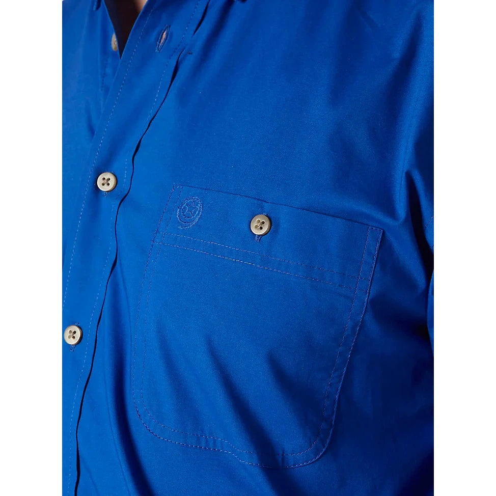 Wrangler Men's George Strait Long Sleeve Button Down Solid Shirt - Royal Blue