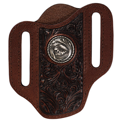 Justin Men's Leather Floral Tooling w/Yoke & Round Concho Pancake Knife Sheath