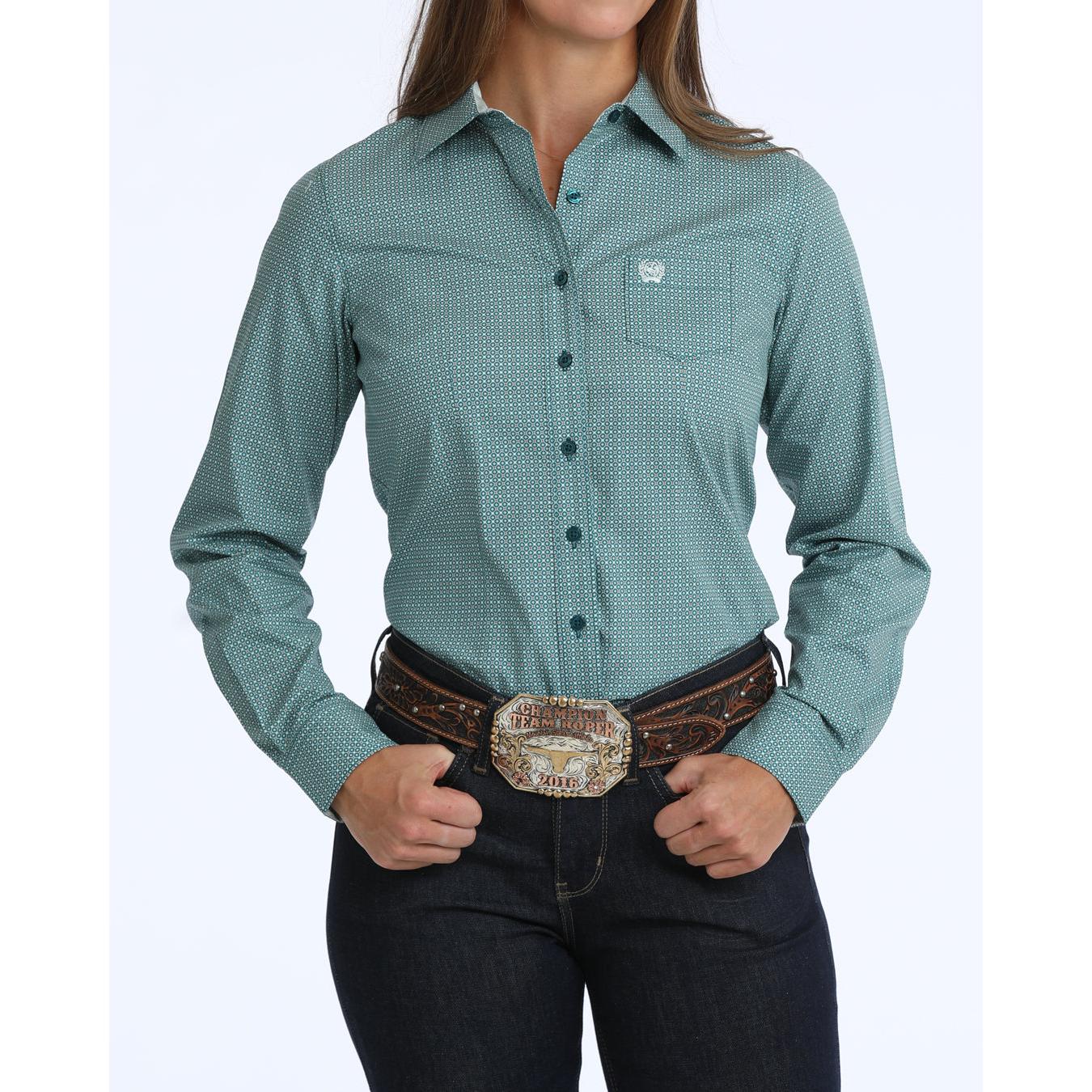 Cinch Women's Long Sleeve Print Western Shirt - Teal