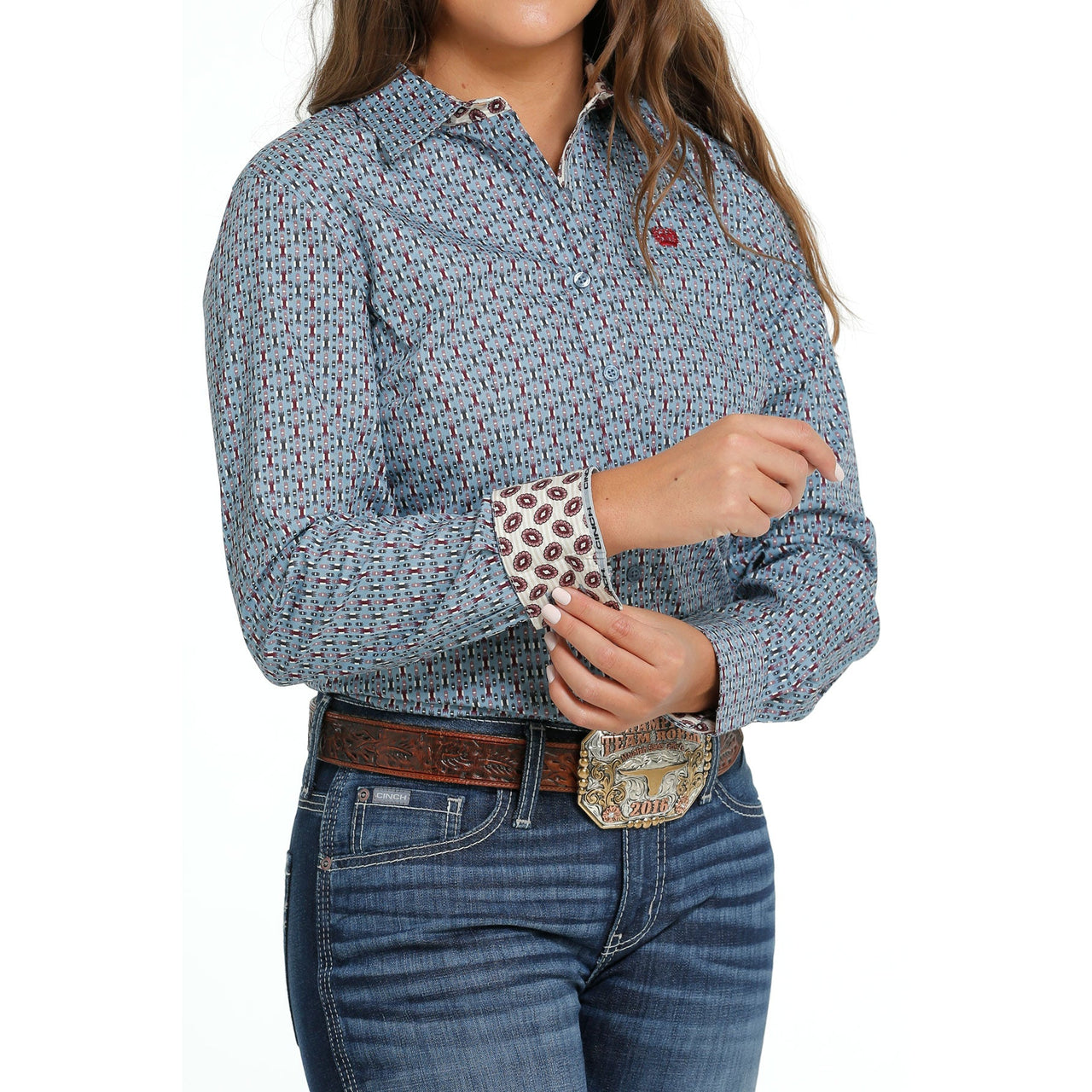 Cinch Women's Light Blue Geo Button Long Sleeve Western Shirt - Lite Blue