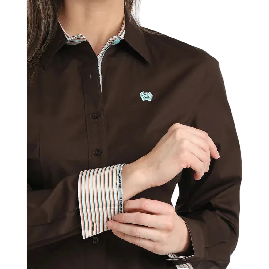 Cinch Women's Long Sleeve Stretch Arena Fit Western Shirt - Brown