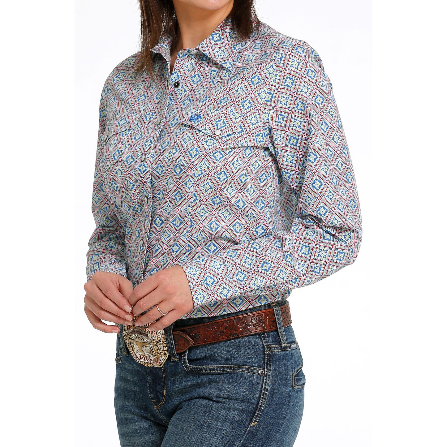 Cinch Women's Geometric Print Long Sleeve Western Shirt - Blue
