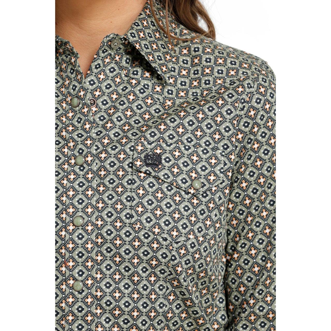Cinch Women's Long Sleeve Printed Snap Western Shirt - Olive
