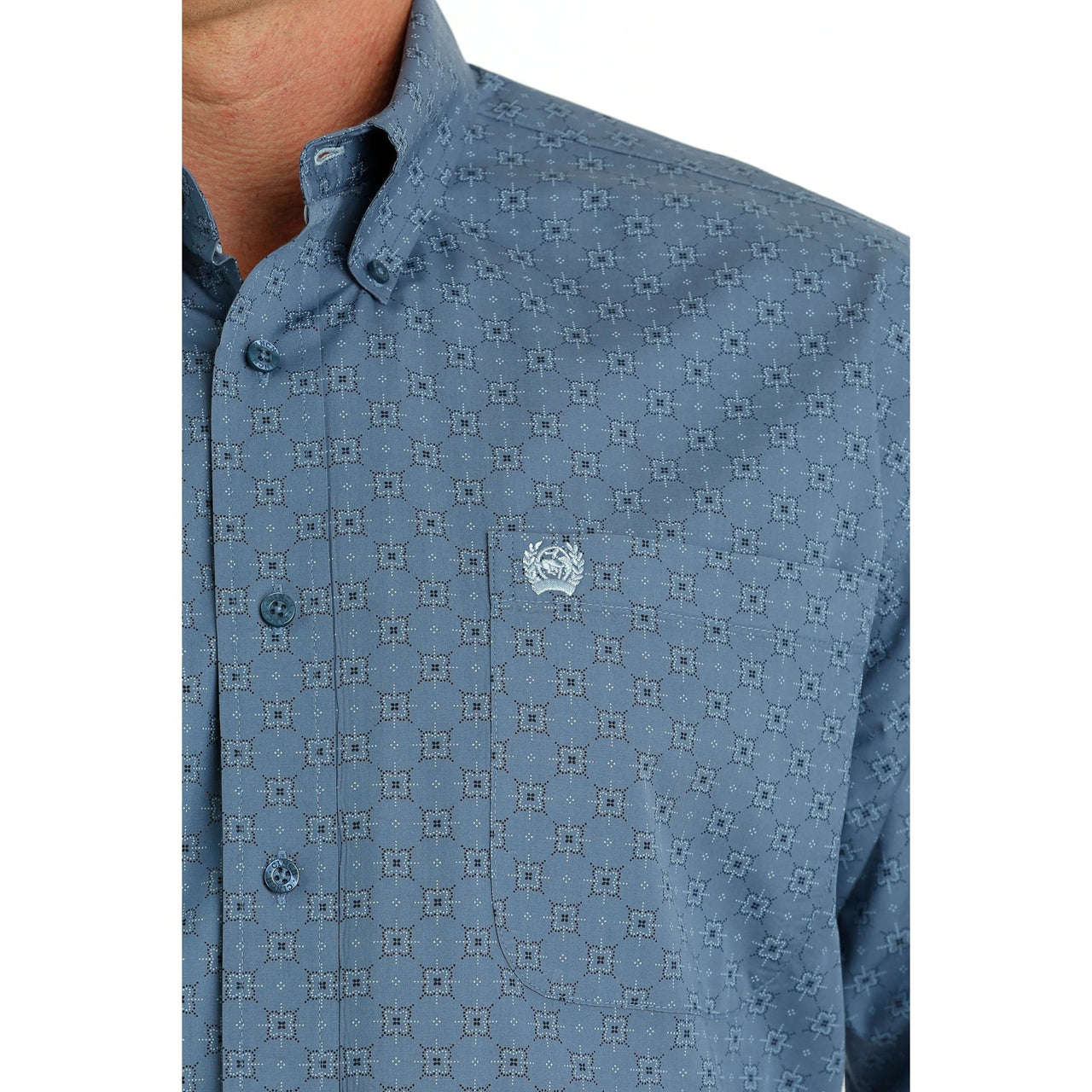 Cinch Men's Long Sleeve Geometric Print Button Down Shirt - Blue
