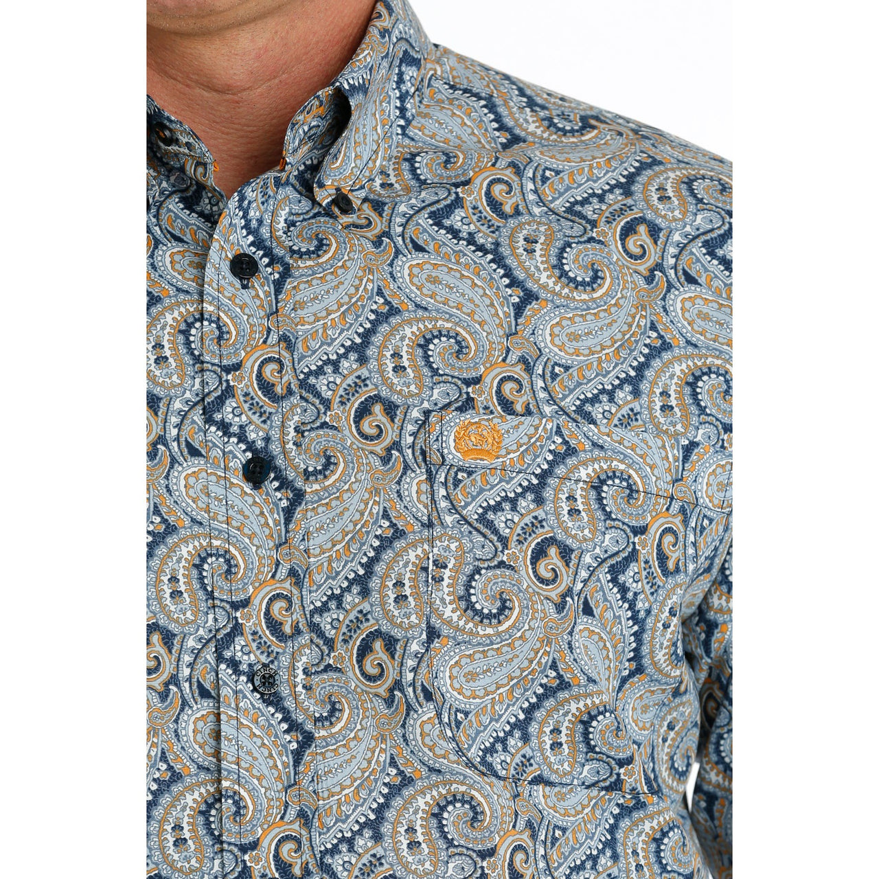Cinch Men's Long Sleeve Paisley Print Button Down Shirt - Blue/Gold Multi