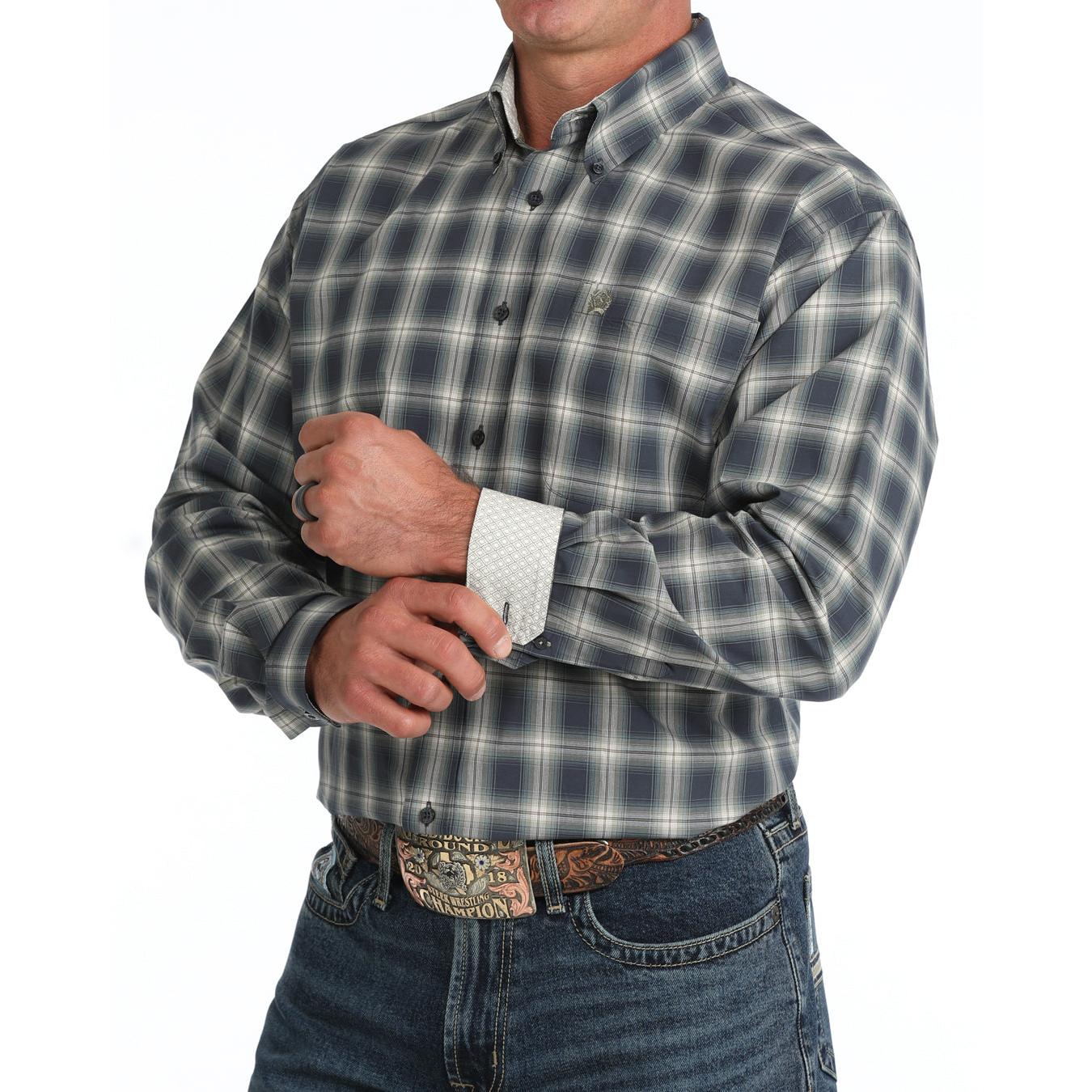 Cinch Men's Long Sleeve Plaid Western Shirt - Navy