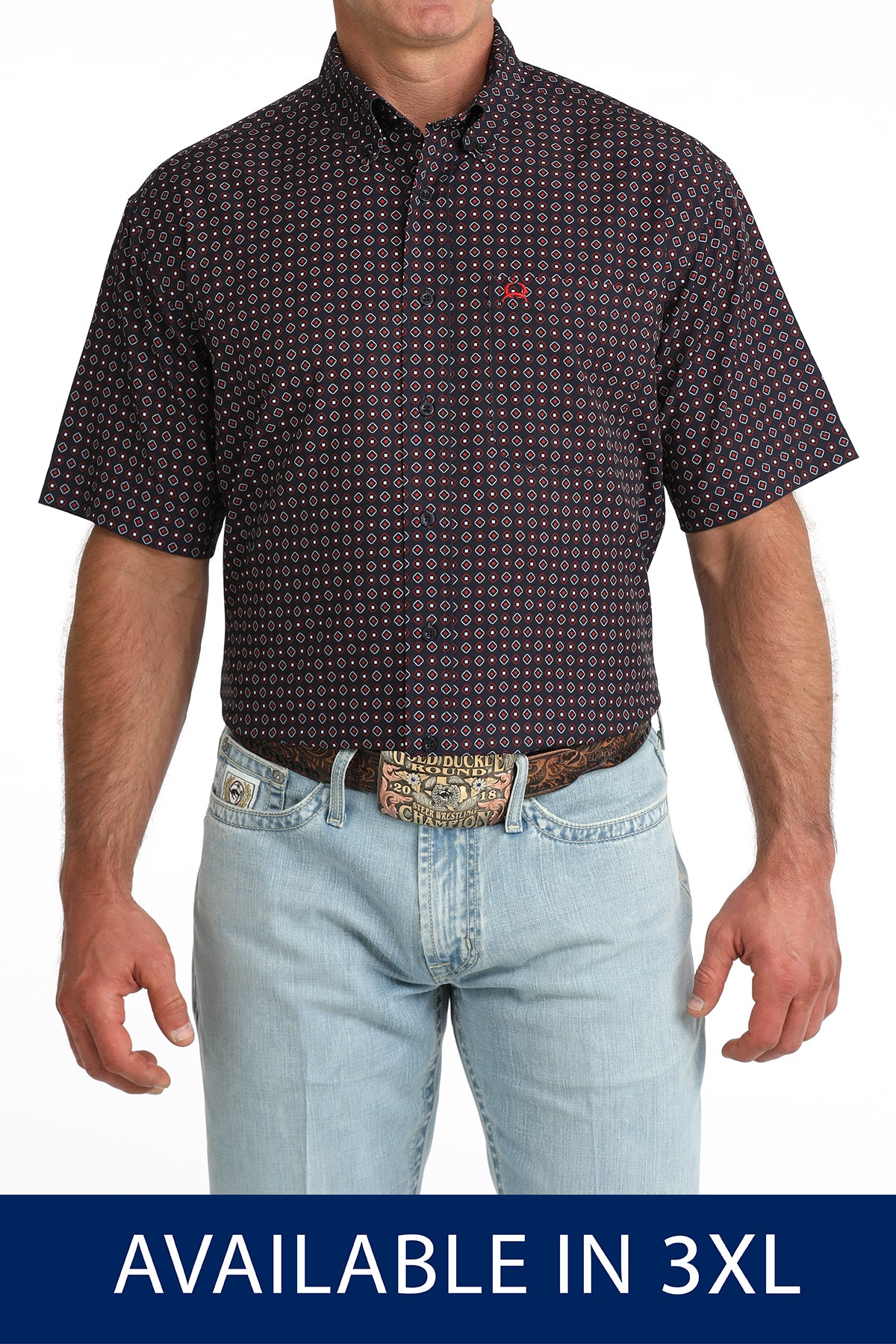 Cinch Men's Short Sleeve Arenaflex Print Shirt - Navy