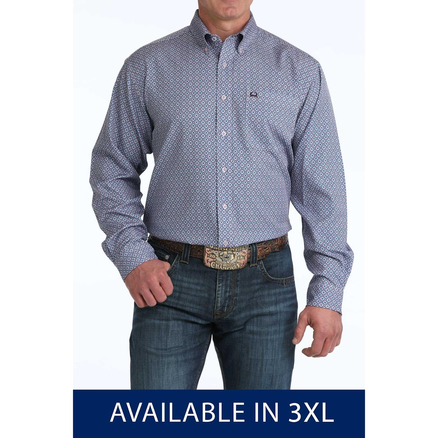 Cinch Men's Arenaflex Print Button Down Long Sleeve Shirt - Lilac