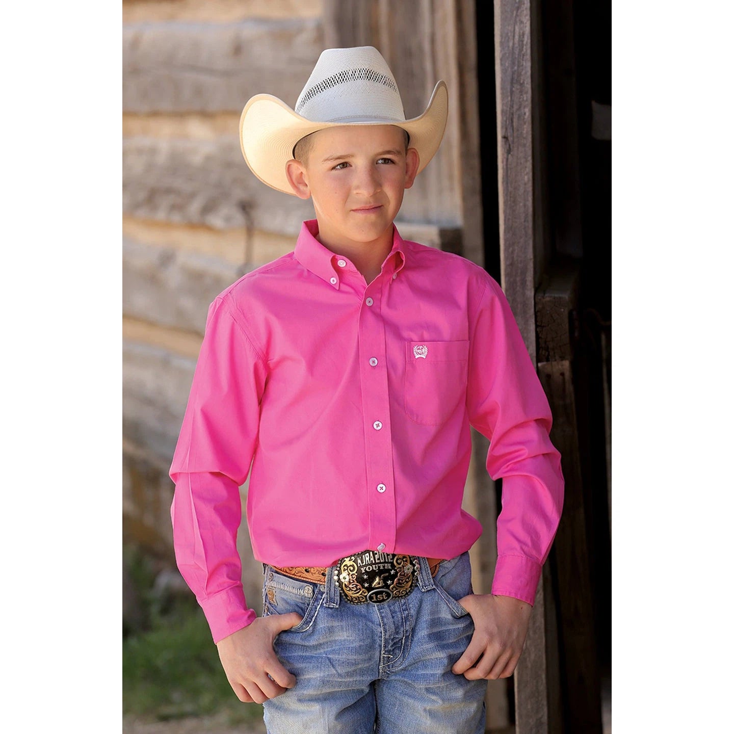 Cinch Boy's Classic Fit Cotton Long Sleeve Shirt - Pink - Irvine Tack & Western Wear