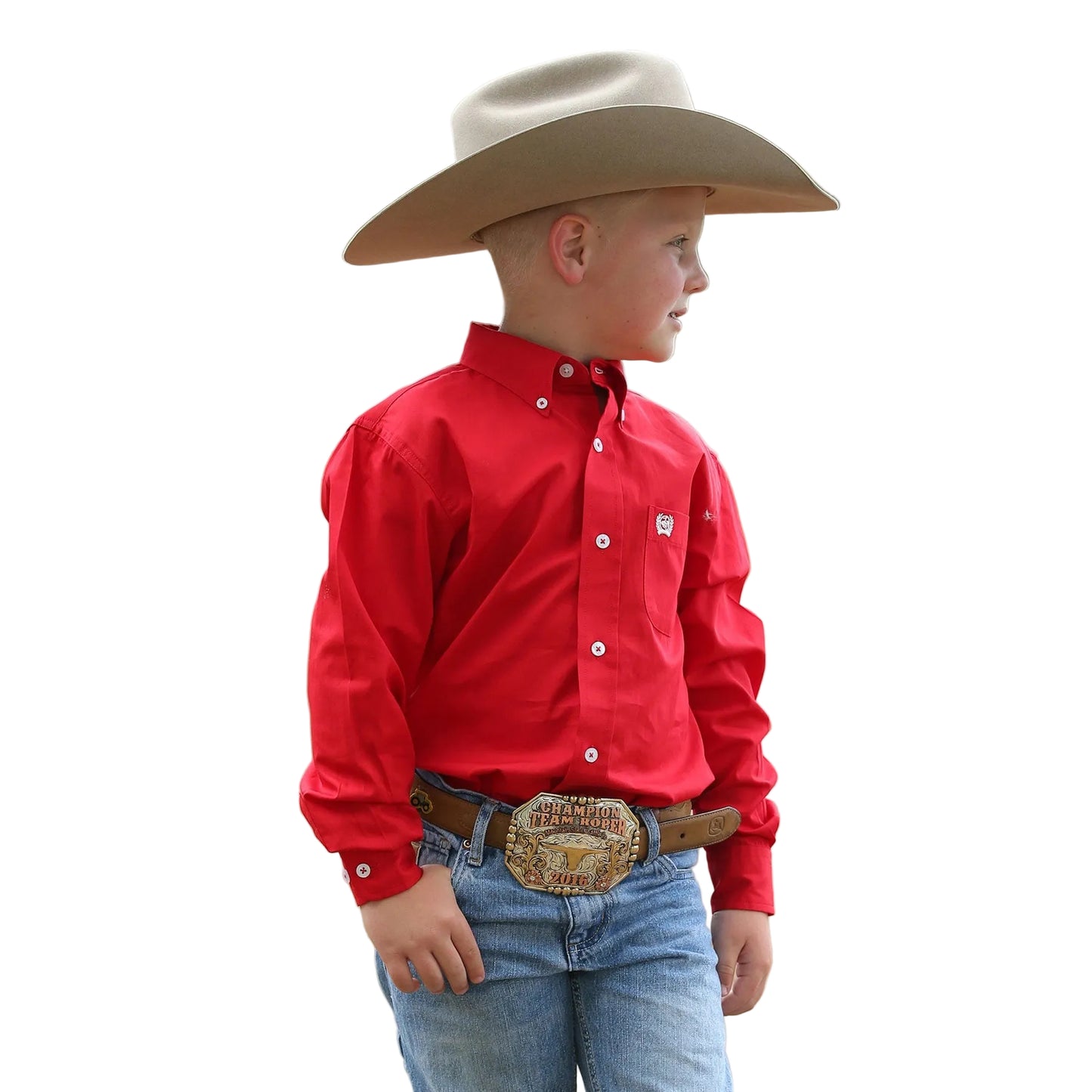 Cinch Boy's Classic Fit Solid Button-Down Shirt - Red