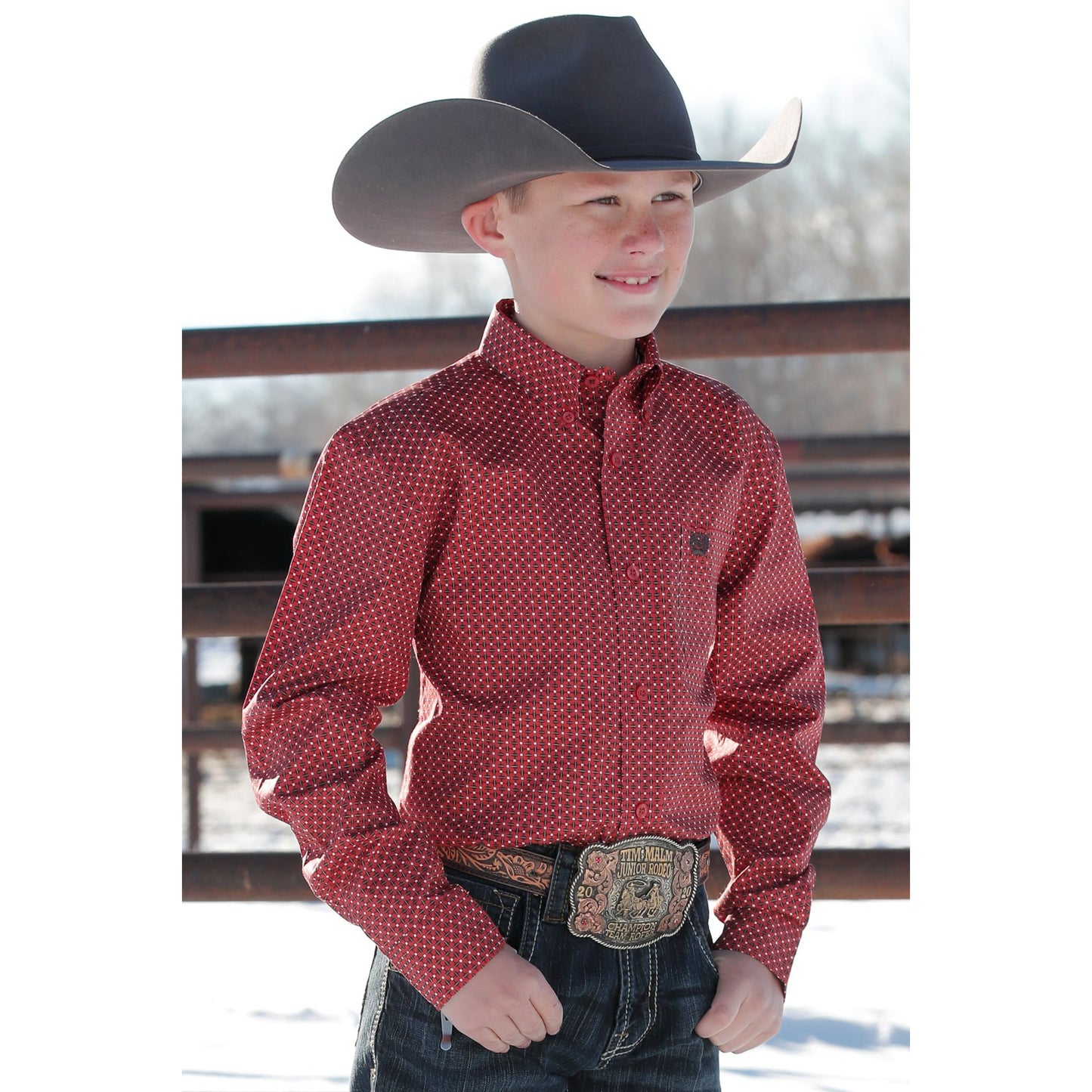 Cinch Boy's LS Print Shirt - Red