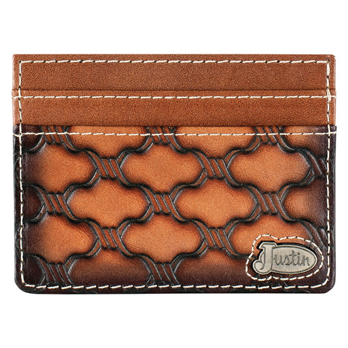Justin Men's Barbed Wire Emboss w/Justin Concho Leather Slim Card Wallet