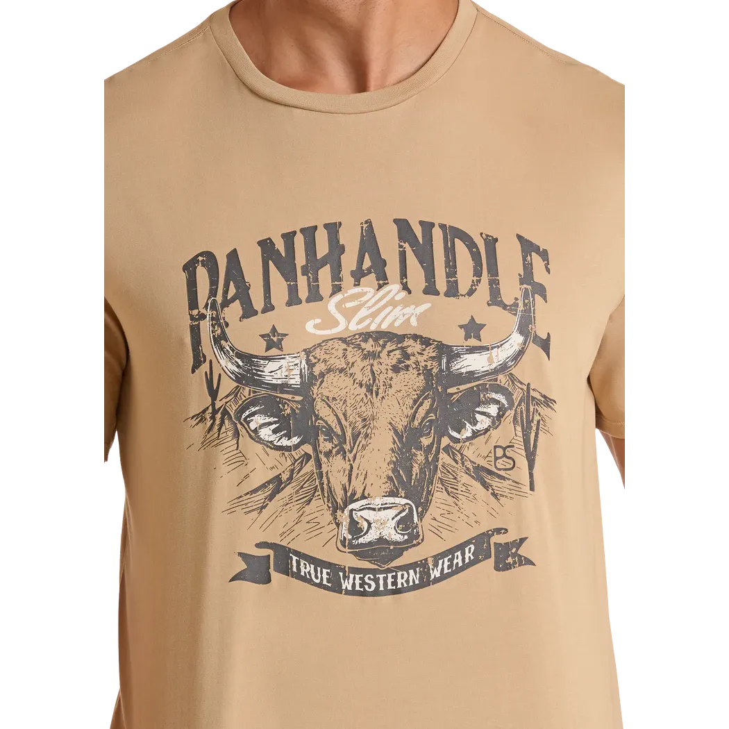 Panhandle Slim Unisex Long Horn Graphic Tee Shirt - Tan