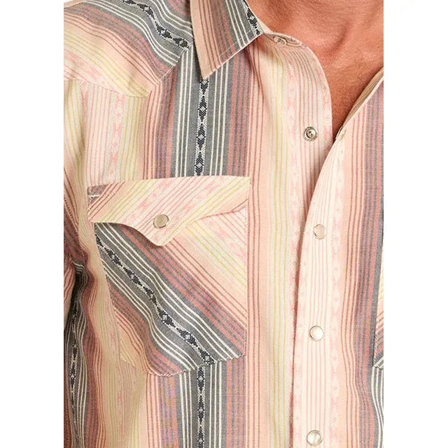 Panhandle Slim Men's Modern Vintage Short Sleeve Stripe Snap Shirt - Multi Colour