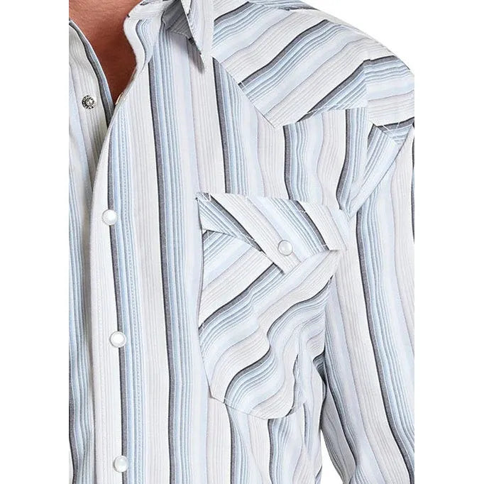 Panhandle Slim Men's Rough Stock Ombre Stripe Long Sleeve Snap Shirt - Sky Blue