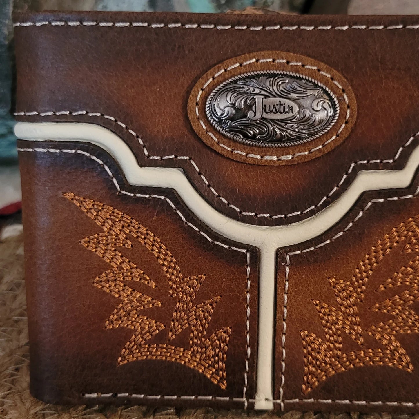 Justin Men's Genuine Leather Bifold Wallet with Burnished Tan Yoke & Concho