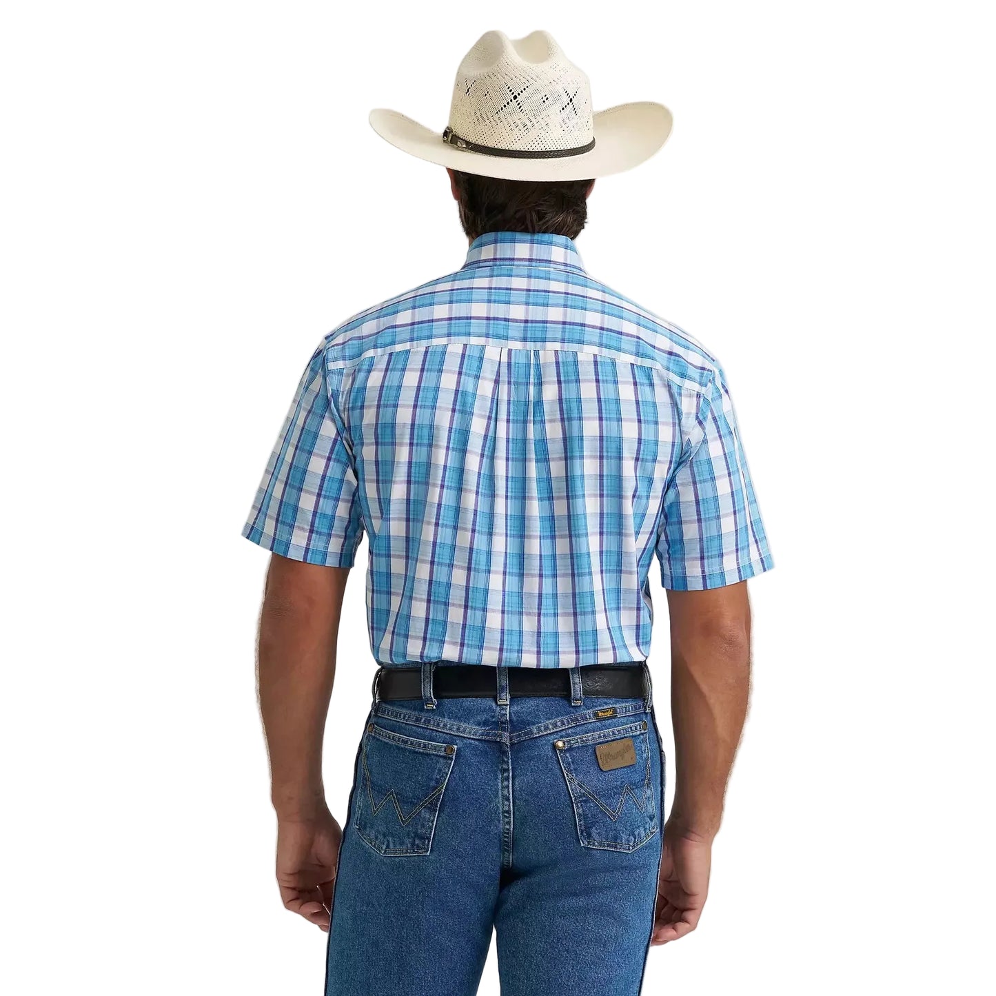 Wrangler® George Strait™ Short Sleeve One Pocket Button Down Shirt - Big Blue Plaid