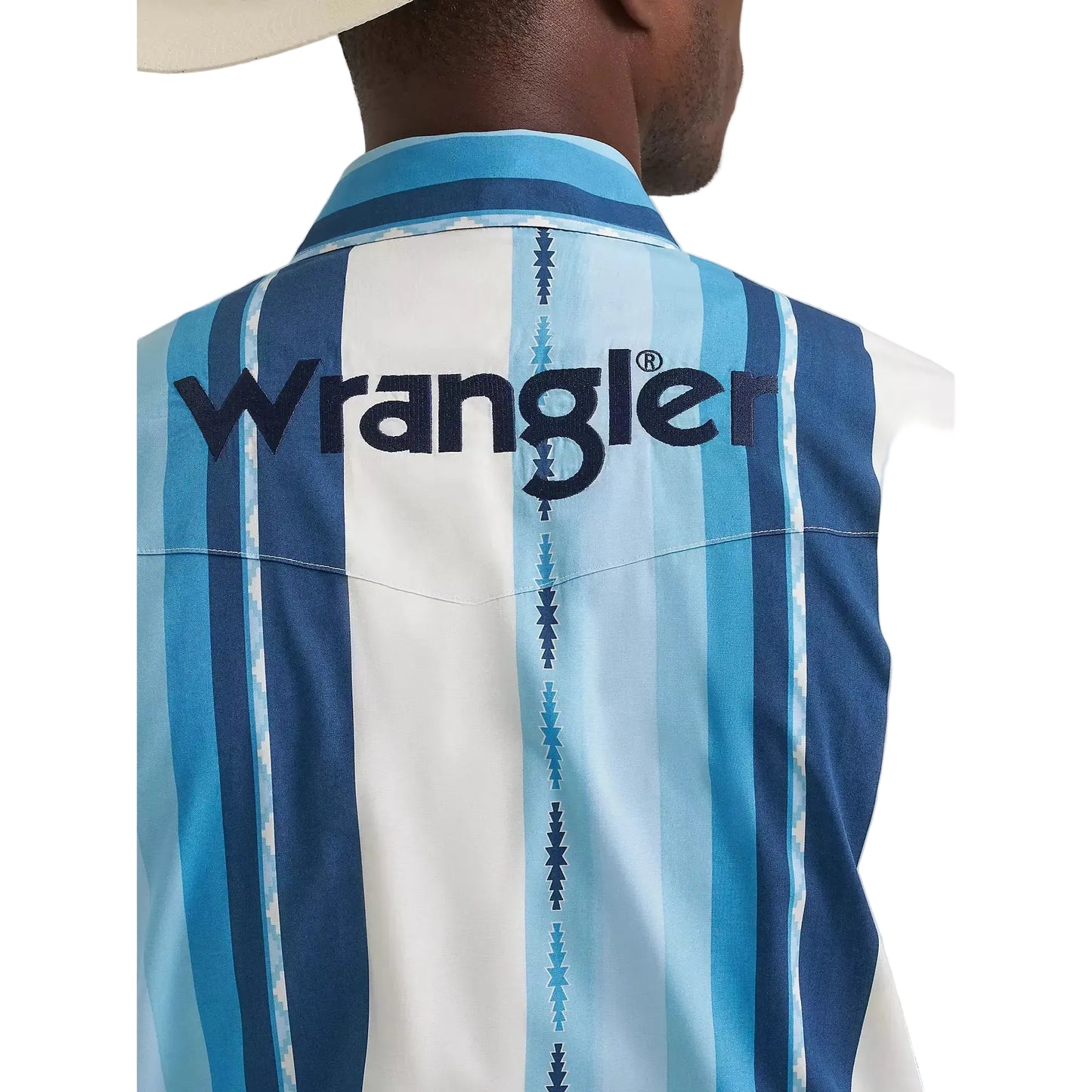 Wrangler® Men's Logo Long Sleeve Striped Shirt - Blue Clouds