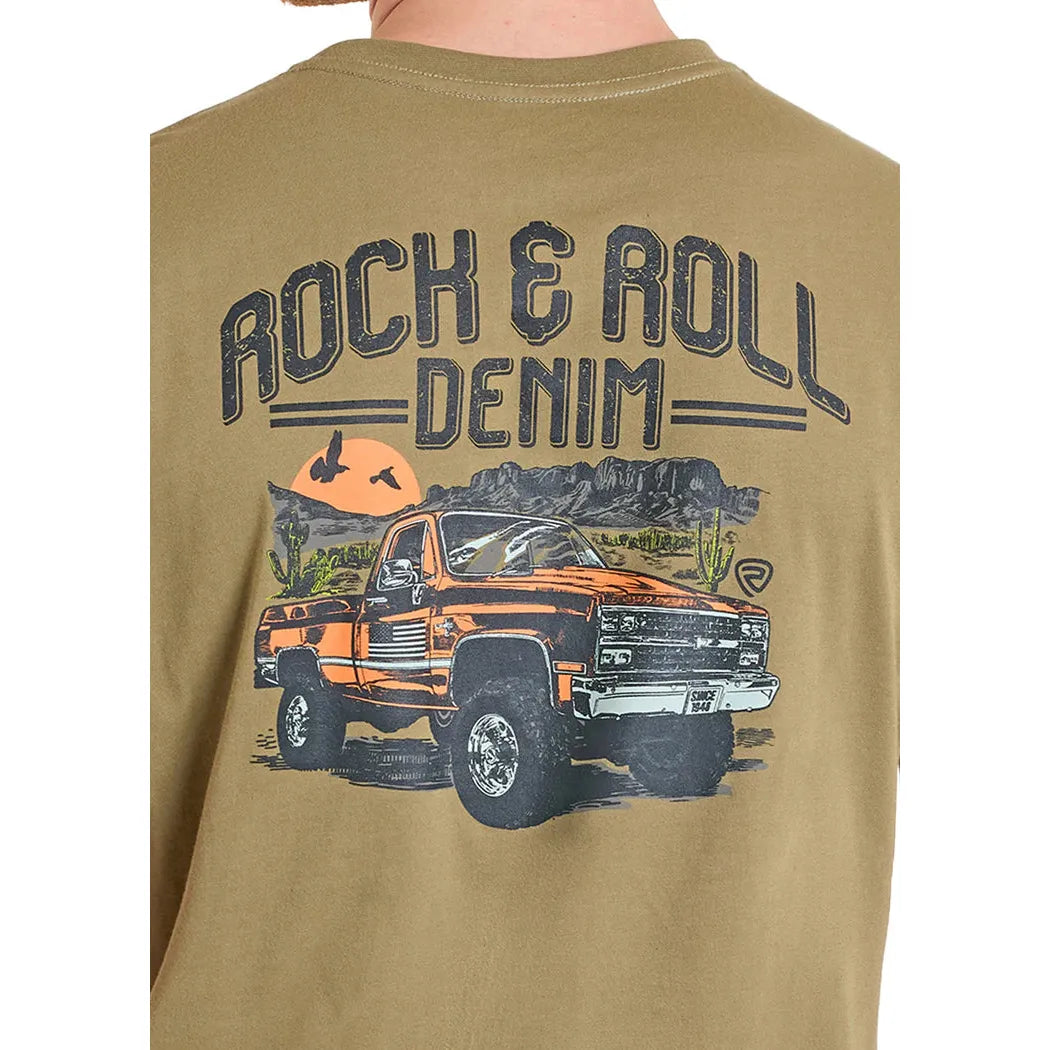 Rock & Roll Men's Truck Graphic Short Sleeve Tee Shirt - Olive