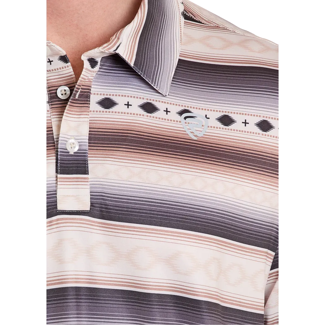 Rock & Roll Men's Aztec Stripe Print Short Sleeve Polo Shirt - Cream