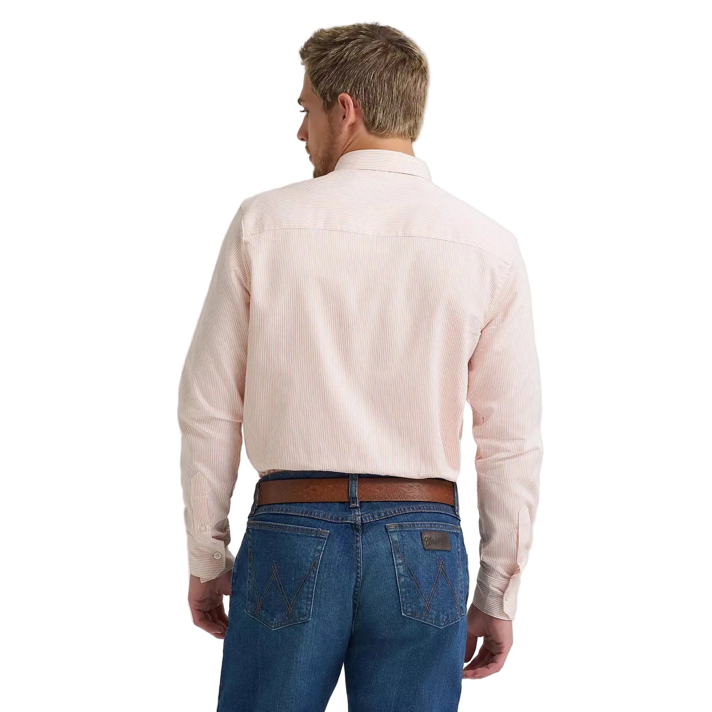 Wrangler Men's Cody Johnson One Pocket Button Down LS Shirt - Peach Stripe