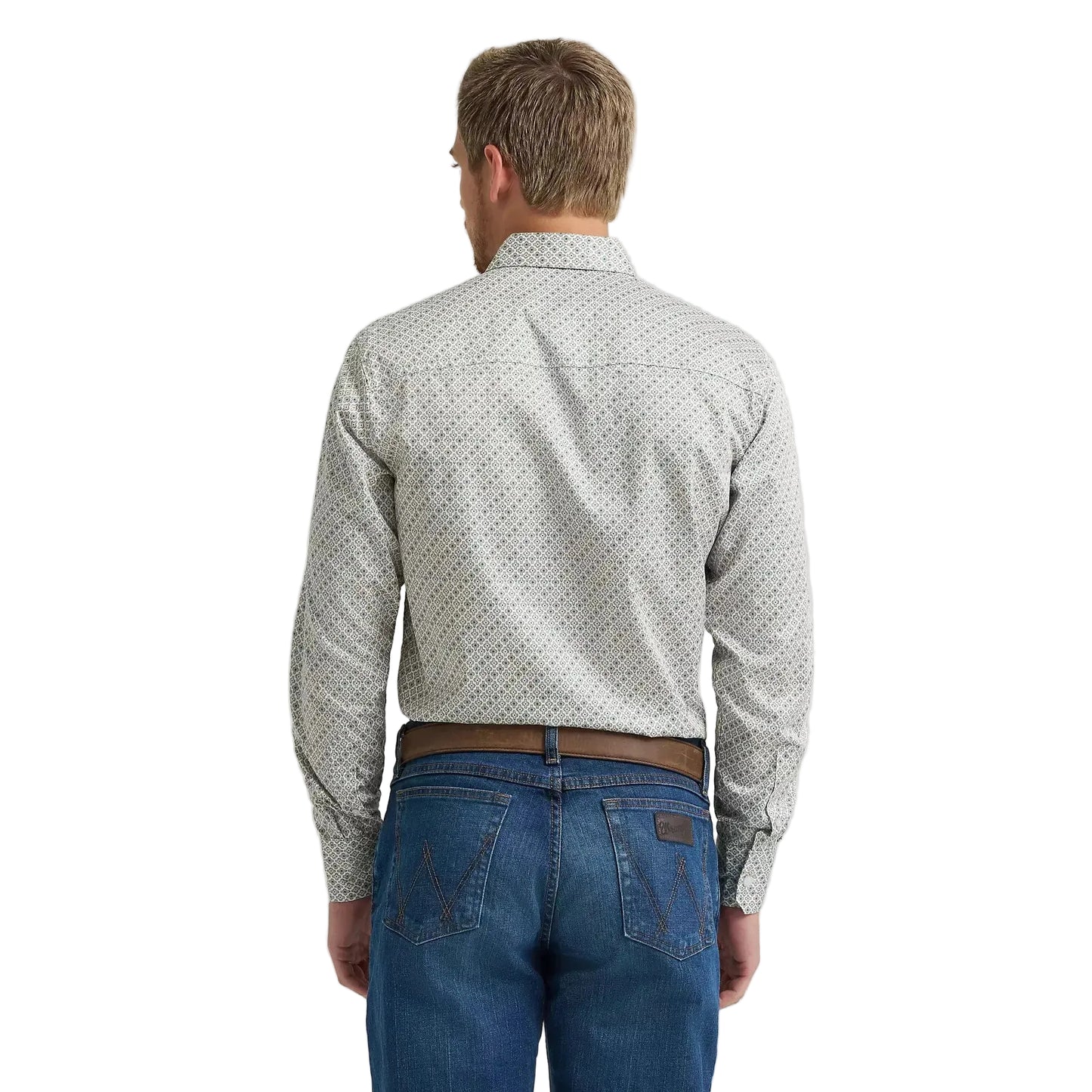 Wrangler Men's Cody Johnson One Pocket Button Down LS Shirt - Green Tan Cross