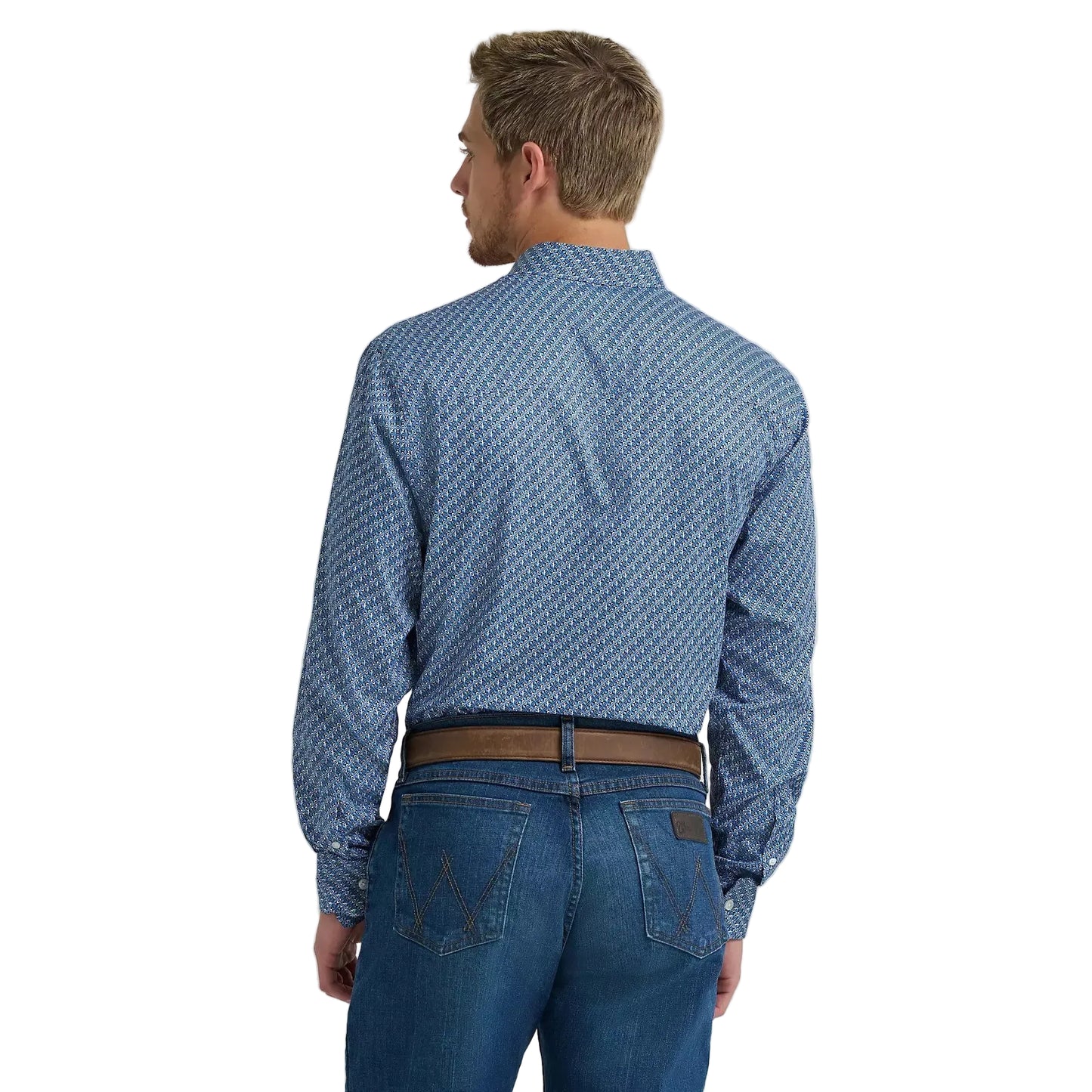 Wrangler Men's Cody Johnson One Pocket Button Down LS Shirt - Blue Folds