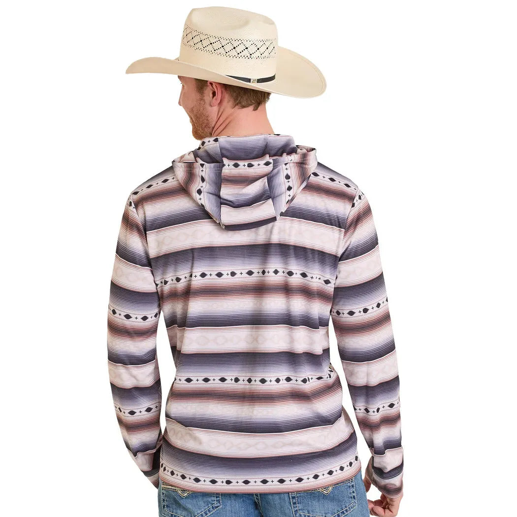 Rock & Roll Men's Mesh Performance Aztec Stripe Long Sleeve Hoodie - Cream