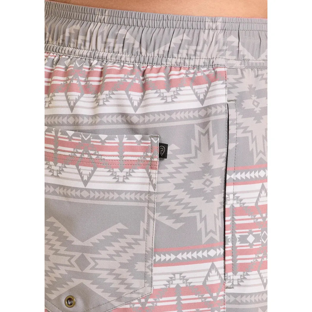 Rock & Roll Men's Aztec Print w/Lining Swim Volley Trunks - Taupe