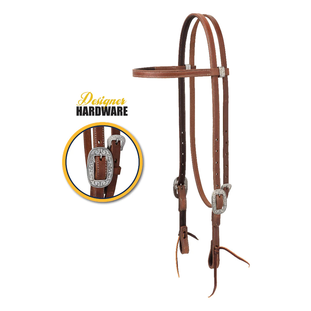 Weaver Synergy Latigo Leather Lined Browband Headstall w/Designer Hardware - Floral