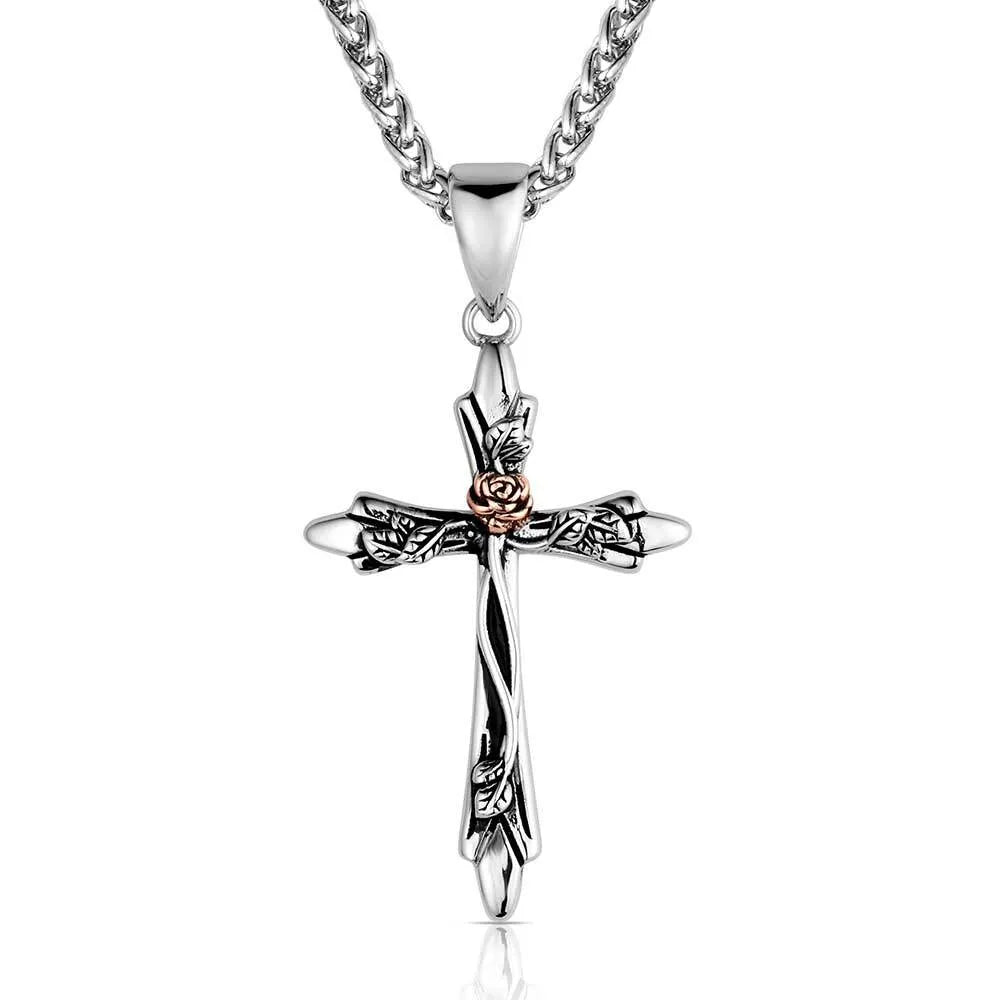Montana Silversmiths Thorns and Roses Cross Necklace