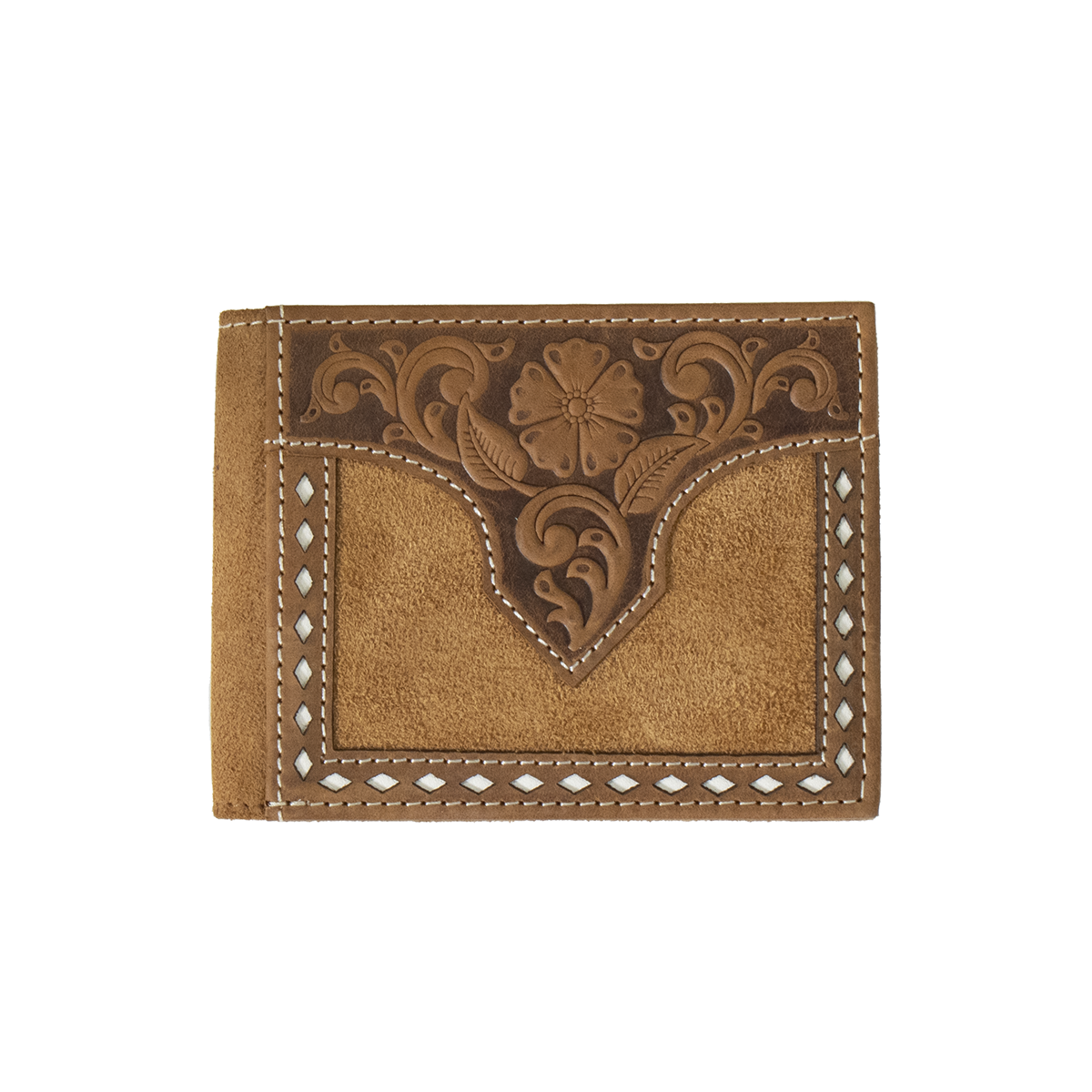 Nocona Roughout Floral Bifold Wallet - Tan