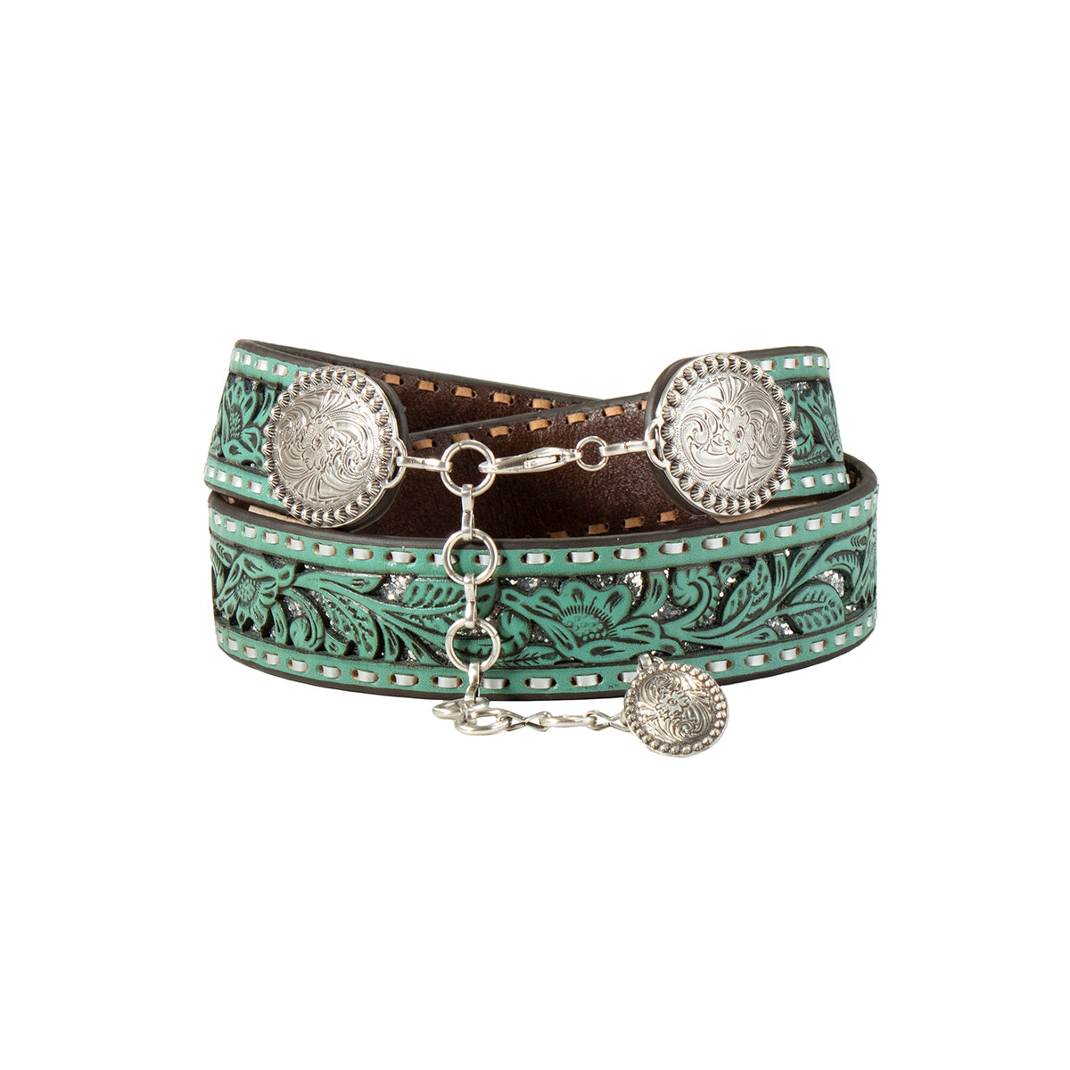 Nocona Women's Belt - Turquoise Floral Filigree w/Silver Glitter Underlay