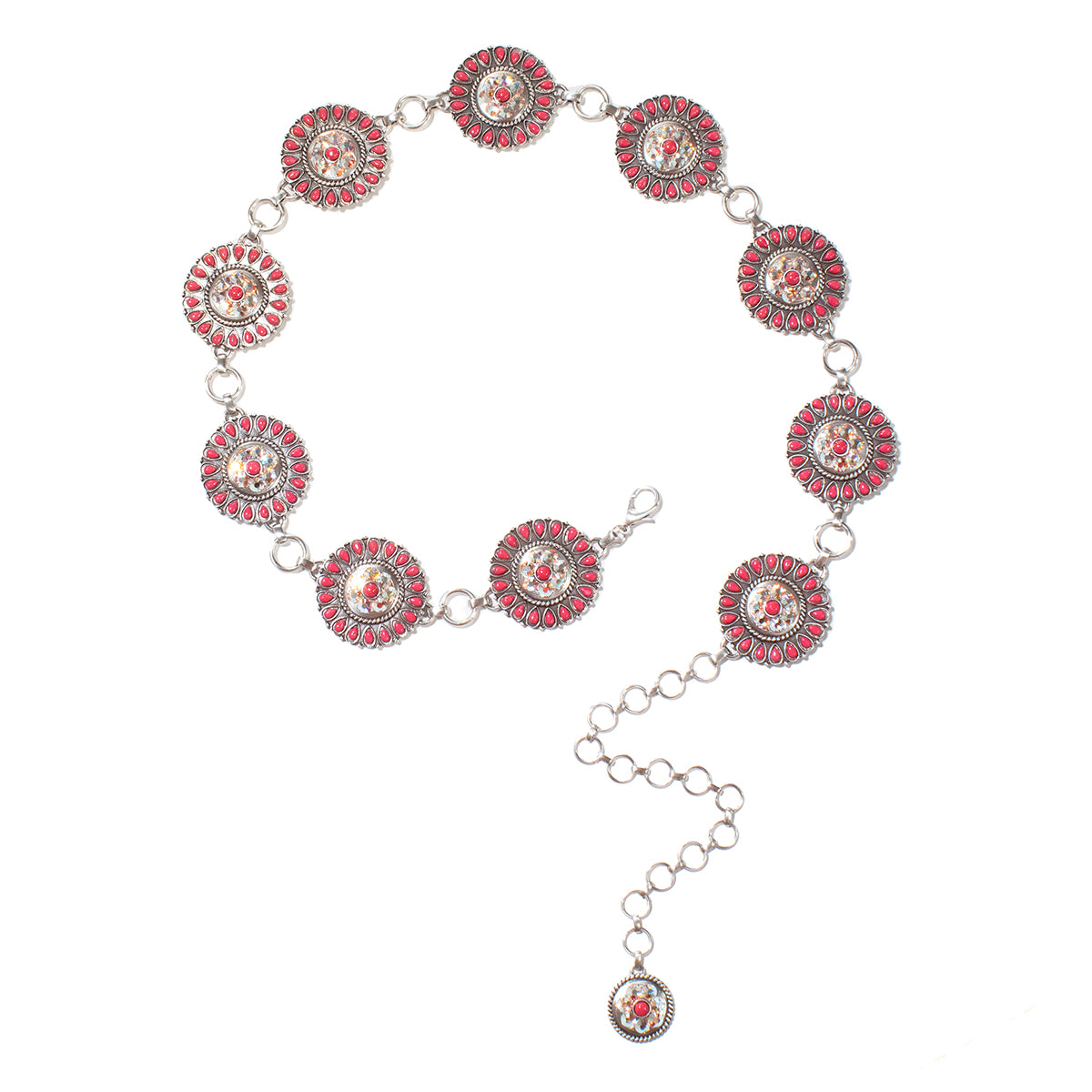 Nocona Ladies Conchos Belt - Antique Silver w/Hot Pink Stones
