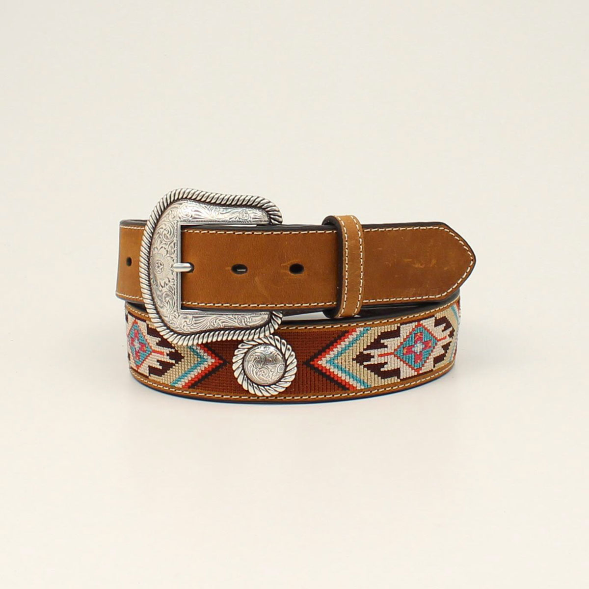 Nocona Ladies Embroidered Southwestern Concho Belt - Medium Brown