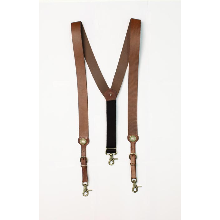 Nocona Bullet Concho Leather Suspenders - Brown