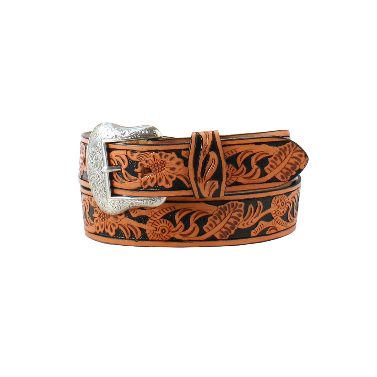 Nocona Men's  Floral Embossed Belt - Black/Natural