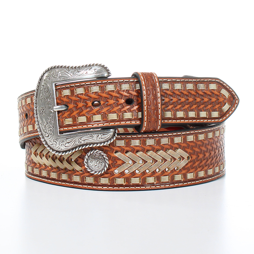 Nocona Men's Basketweave Concho Belt - Tan