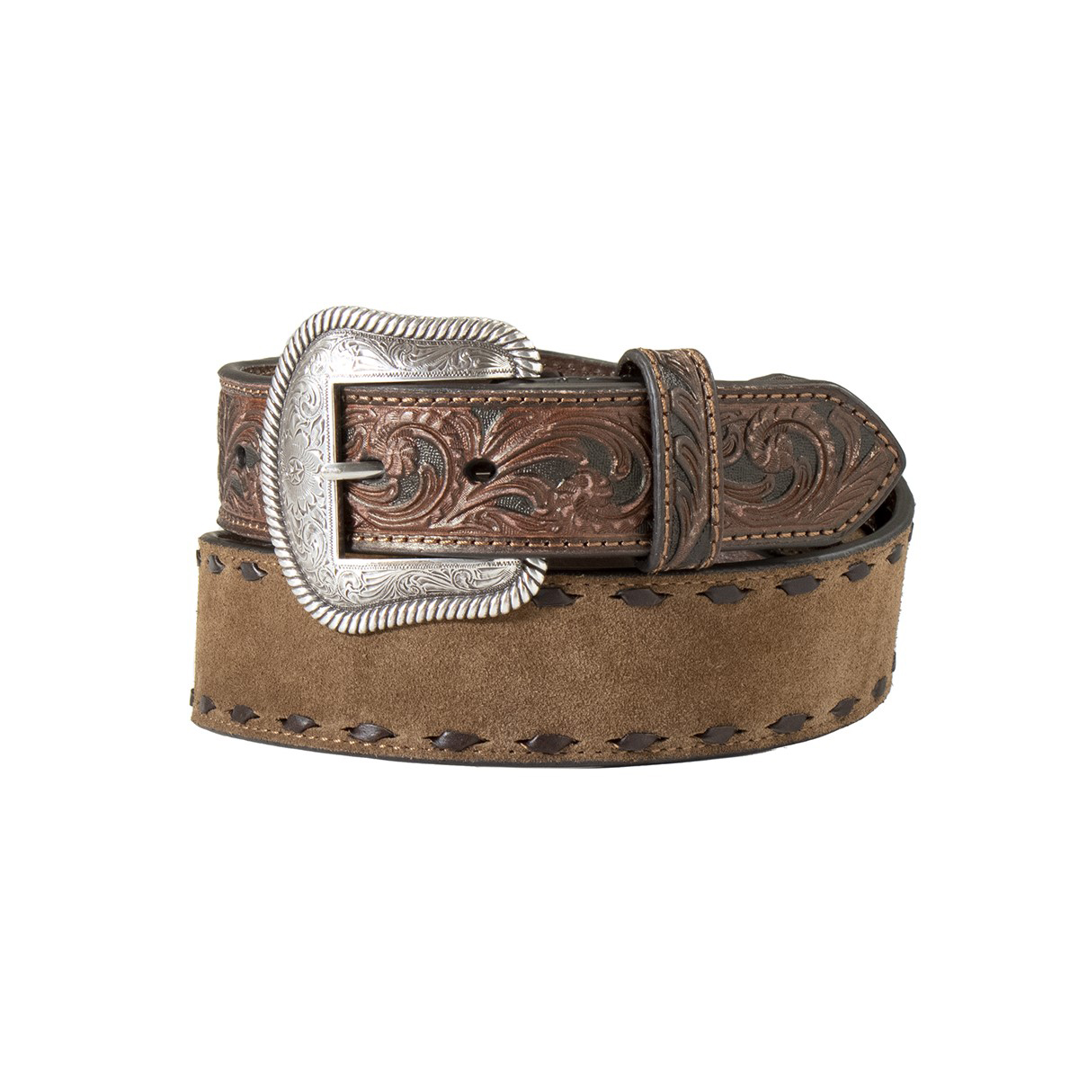 Nocona Men's Roughout & Buckstitch Belt - Tan