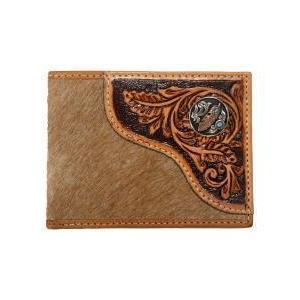 Nocona Men's Bifold Wallet Tooled Overlay Feather with Concho - Tan