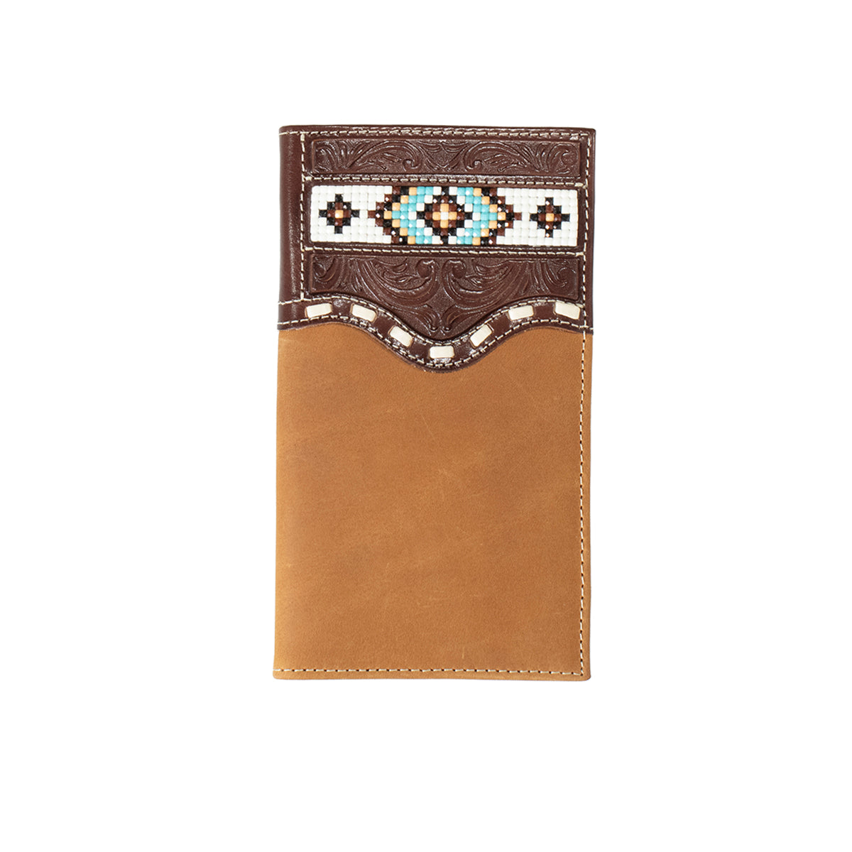 Nocona Men's Rodeo Wallet - Brown w/Beaded Inlay & Buck Lacing